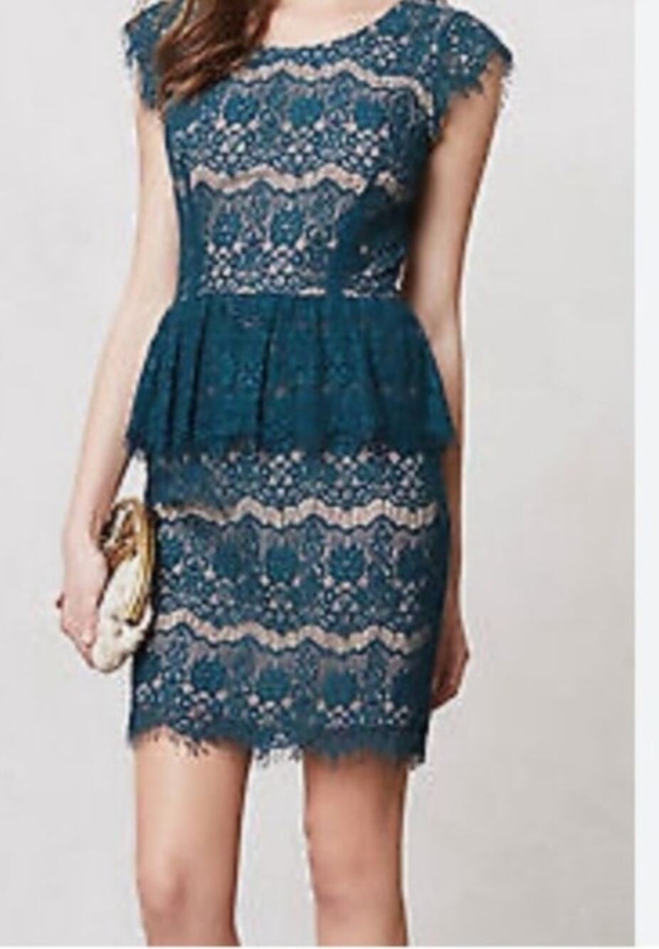 Maeve Anthropologie Teal Lace Sheath Tiered Elsa Peplum Dress Medium